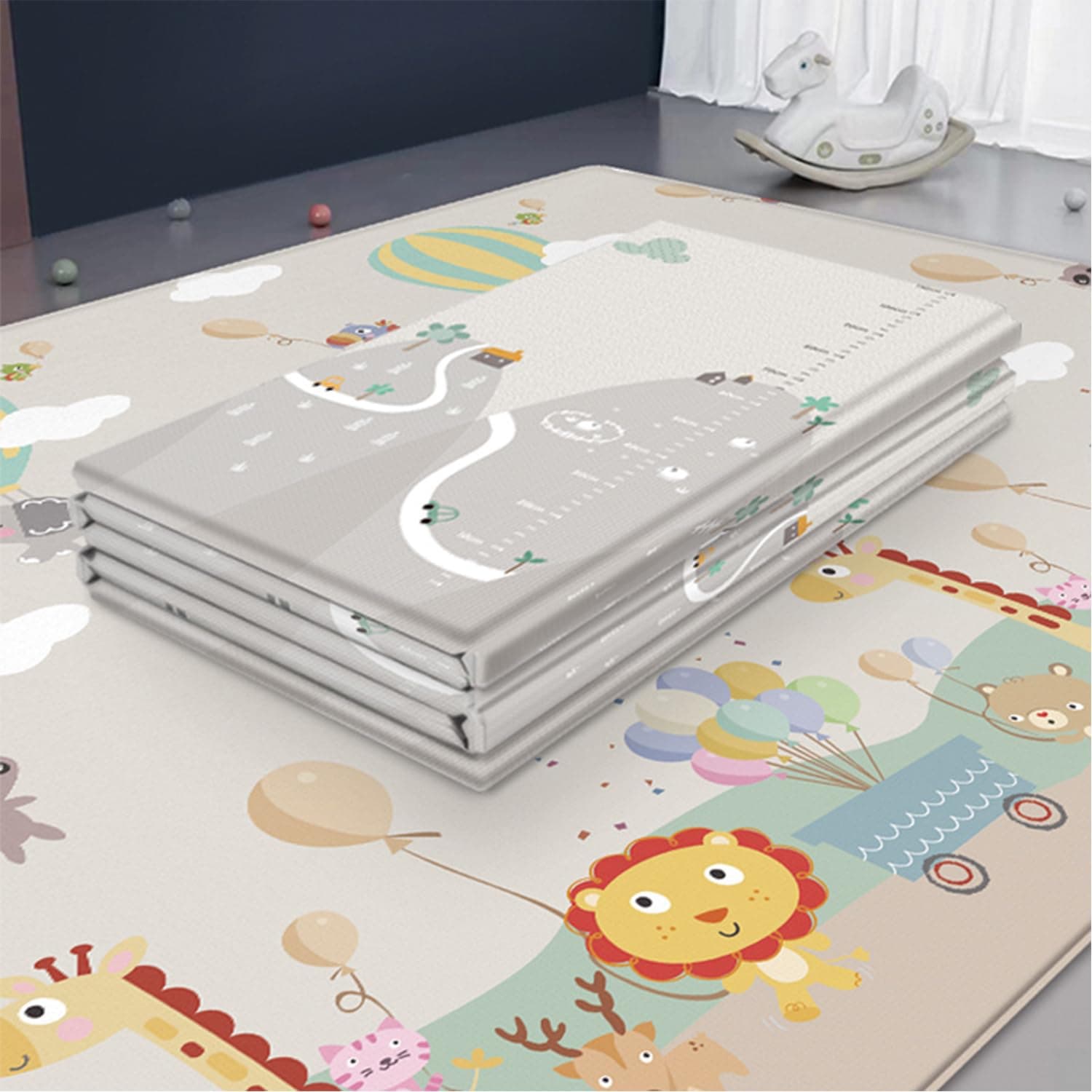 Floor Playing Rug Mat, Toddler Mat, Tummy Time Floor & Outdoor Picnic Mat for Home Bedroom Living Room, Folding Water Proof Reversible Soft, Easy Clean (A)