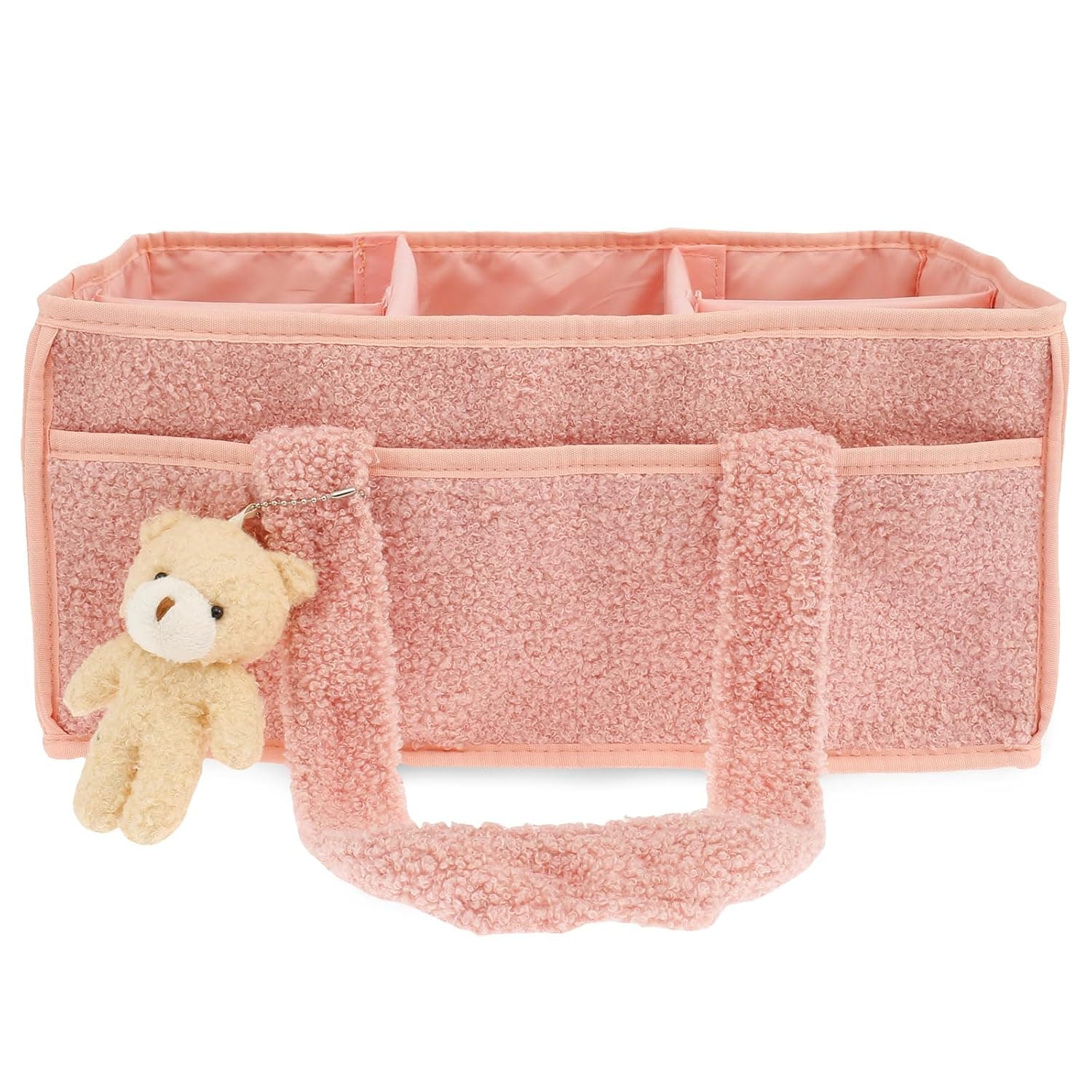 Nappy Caddy, Diaper Caddy Organiser with Removable Dividers, Multifunctional Baby Storage Basket for Changing Table Newborn Essentials Nursery Wipes Storage Bag(Pink)