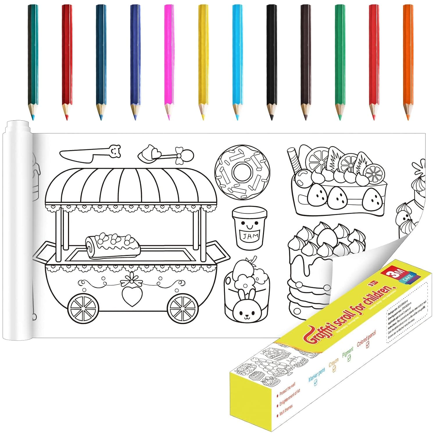 OneNine Drawing Paper Roll for Kids, 30cm*3m Coloring Paper Roll Painting Drawing Color Filling Paper, Coloring Poster Drawing Roll Coloring Book DIY Arts Crafts for Preschool Kindergarten Classroom