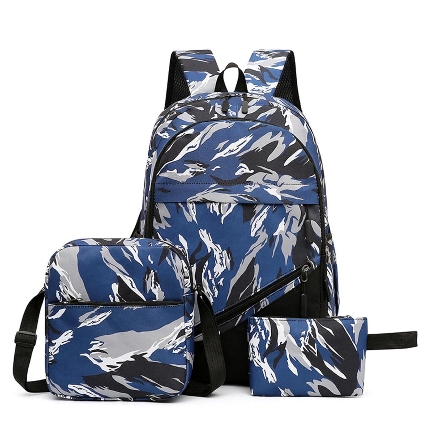 Children's Backpack, 3-Piece Kids Backpack Set with Lunch Box & Pencil Case, Bookbag for Boys, Camo Gray