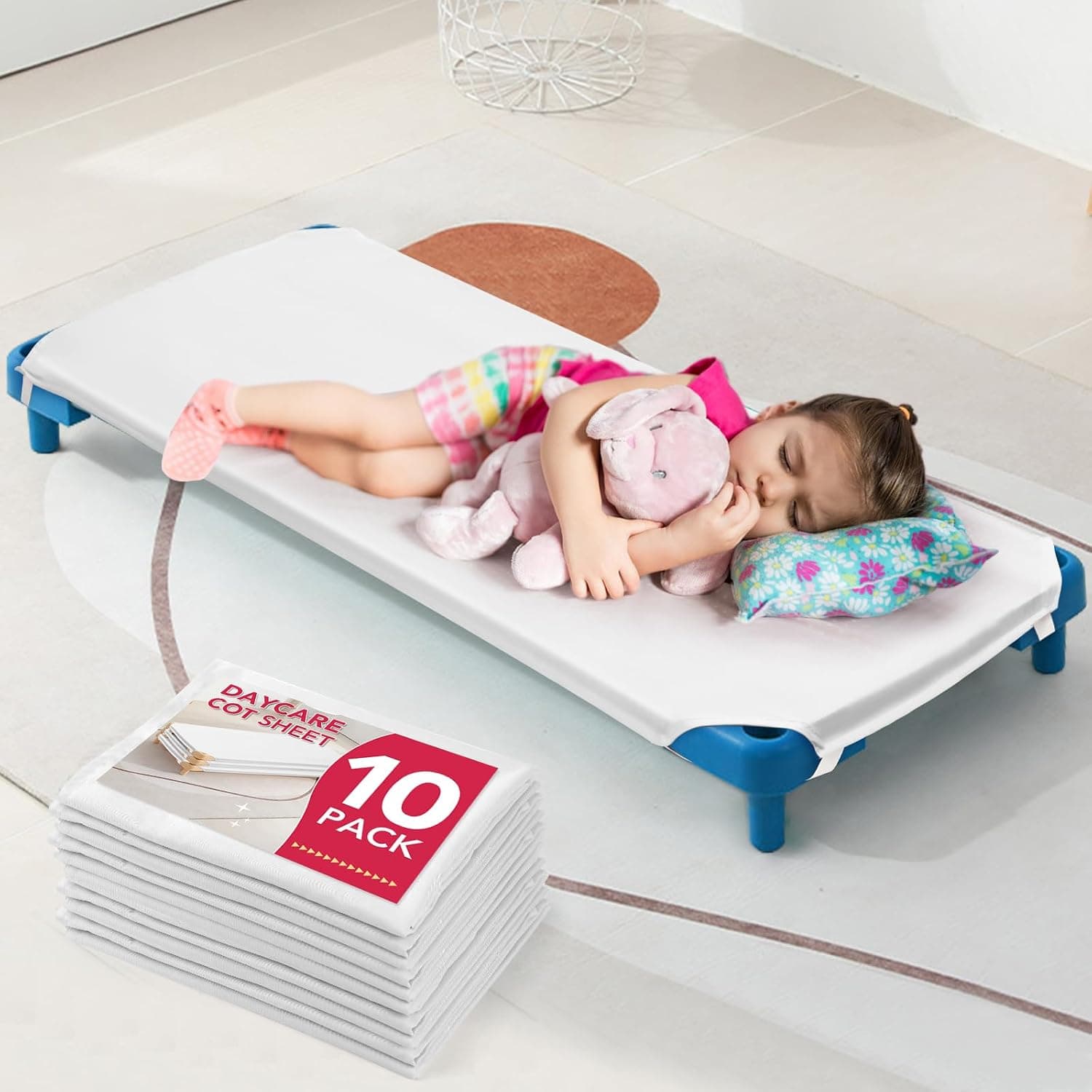 10 Pcs Cot Sheets for Daycare, 23" X 51", White Datcare Cot Size Sheet with Corner Elastic Loops for Child Boys Girls, Daycare Essentials for Toddler and Preschool, Breathable Microfiber