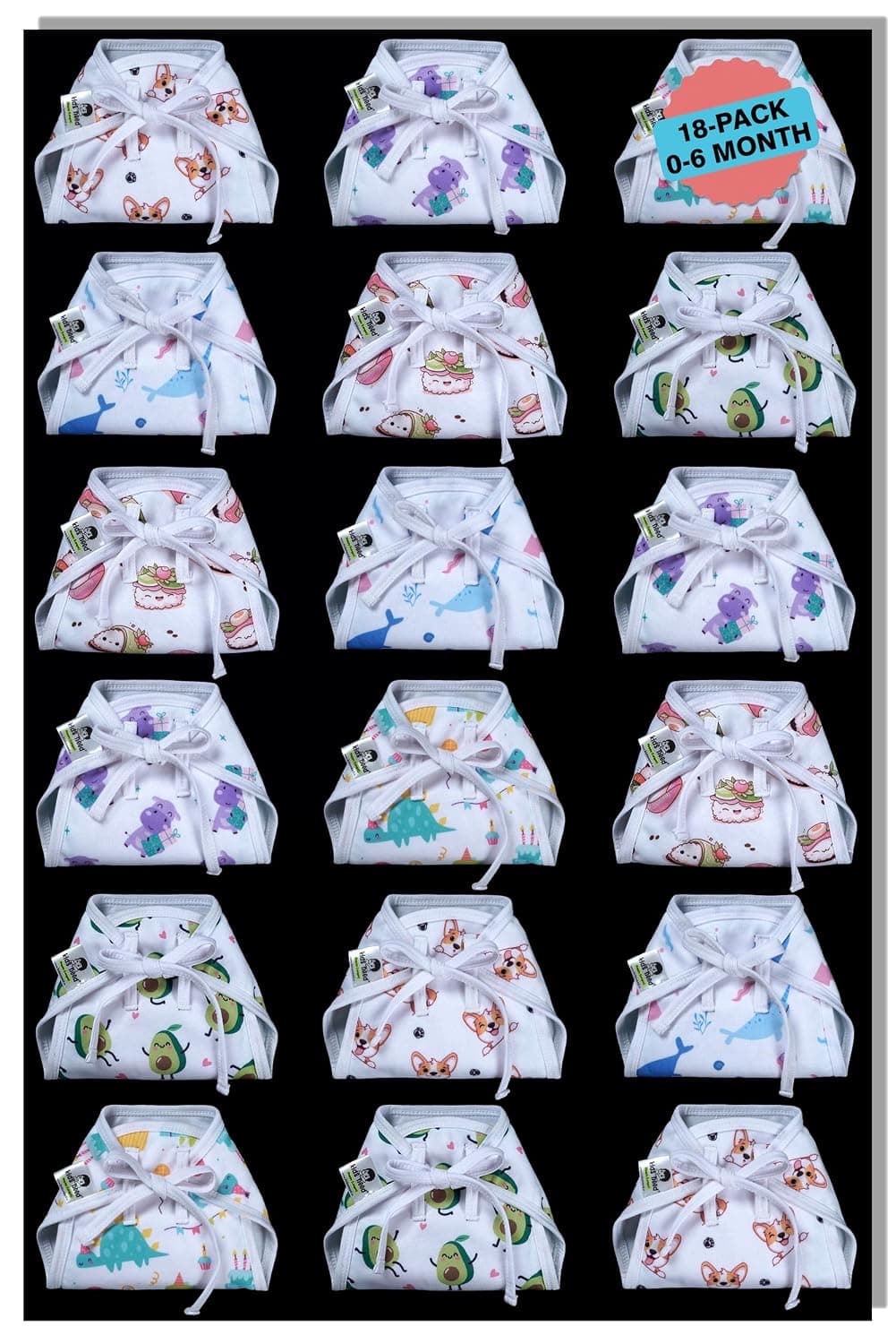 Kids Need Premium langots for new born 0-6 months (18 Pack) Super Soft Double Layered nappy Breathable cotton cloth nappies for new born baby essentials | NP3