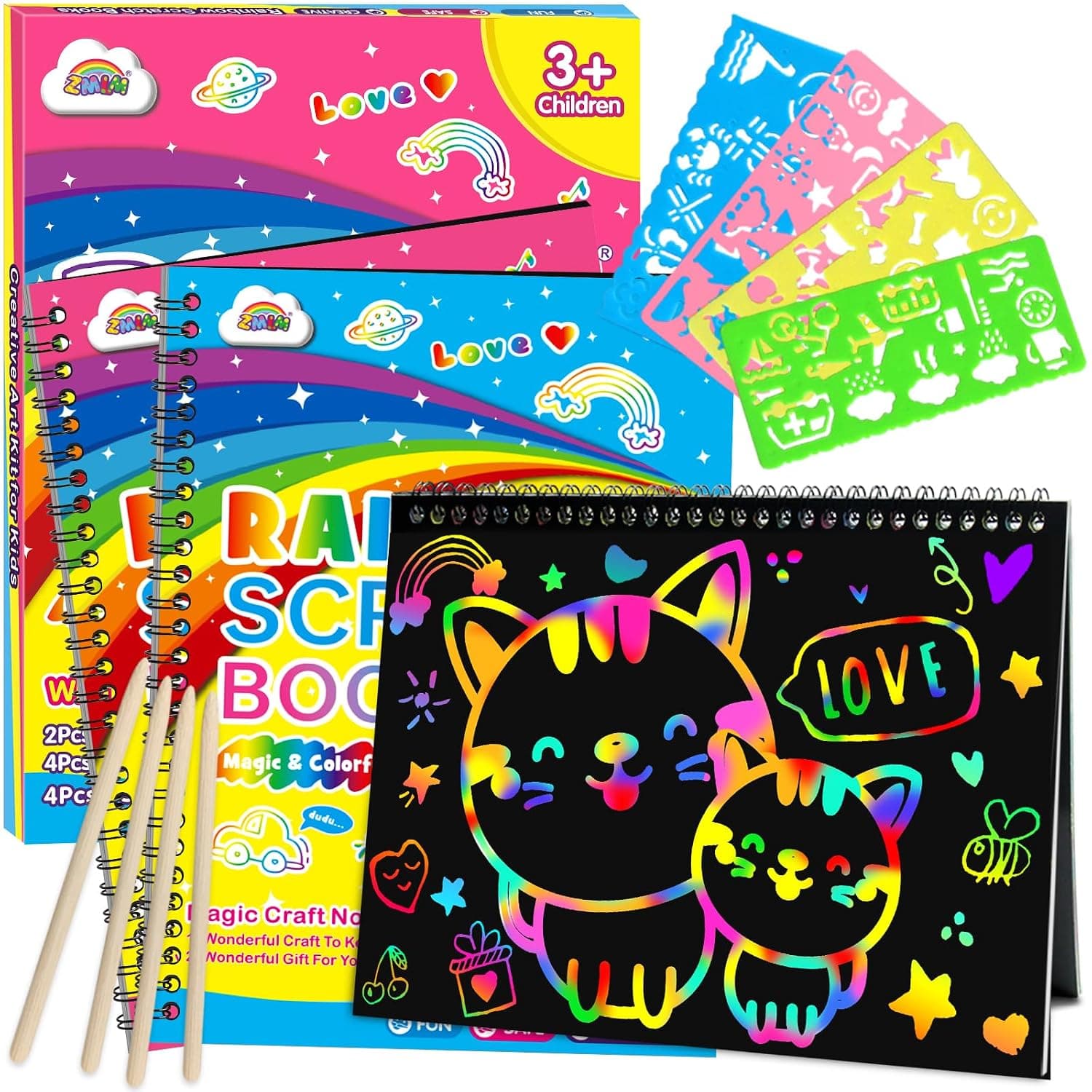 ZMLM Scratch Paper Art-Crafts Gift: 2 Pack Supplies Toys for 3 4 5 6 7 8 9 10 Years Old Girls and Boys Kids Birthday Party Travel Games (Pink & Blue)