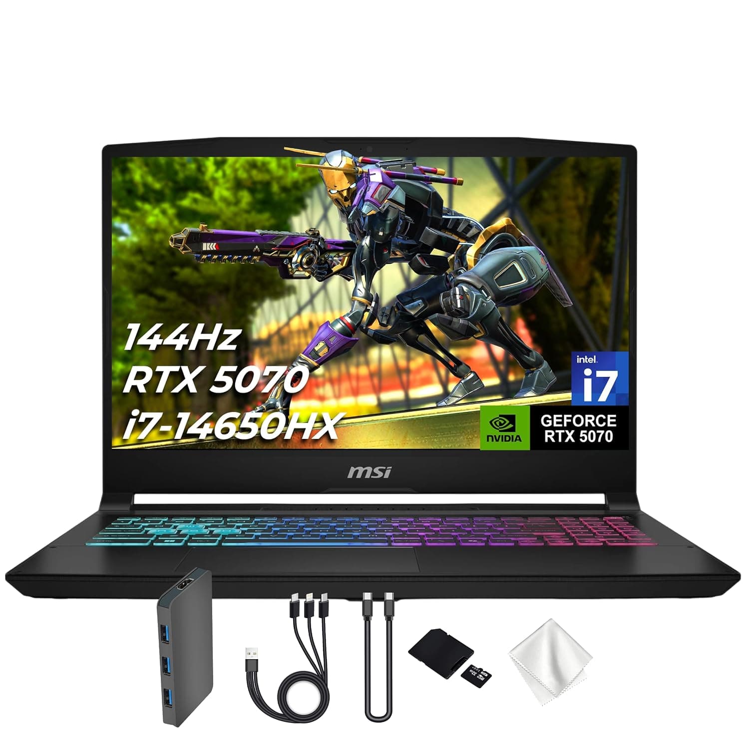 msi Katana 15.6" 165Hz QHD Gaming Laptop, NVIDIA GeForce RTX 5070 8GB, 32GB DDR5 RAM, 3TB Storage(2TB SSD & 1TB Docking Station), Intel i7-14650HX, 4 Zone RGB Backlit Keyboard, Windows 11 Pro, Black