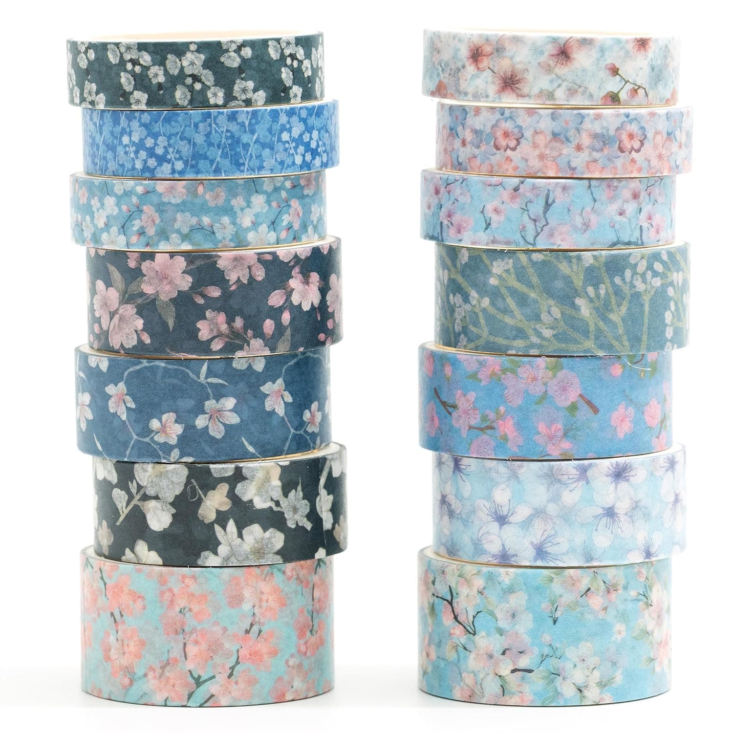 14 Rolls Sakura Washi Tape Set Flowers Arts Adhesive Tapes Cherry Blossom Decorative Masking Tape Sets for Craft, Kids, Scrapbook, DIY, Gift Wrapping (Midnight Blossom)