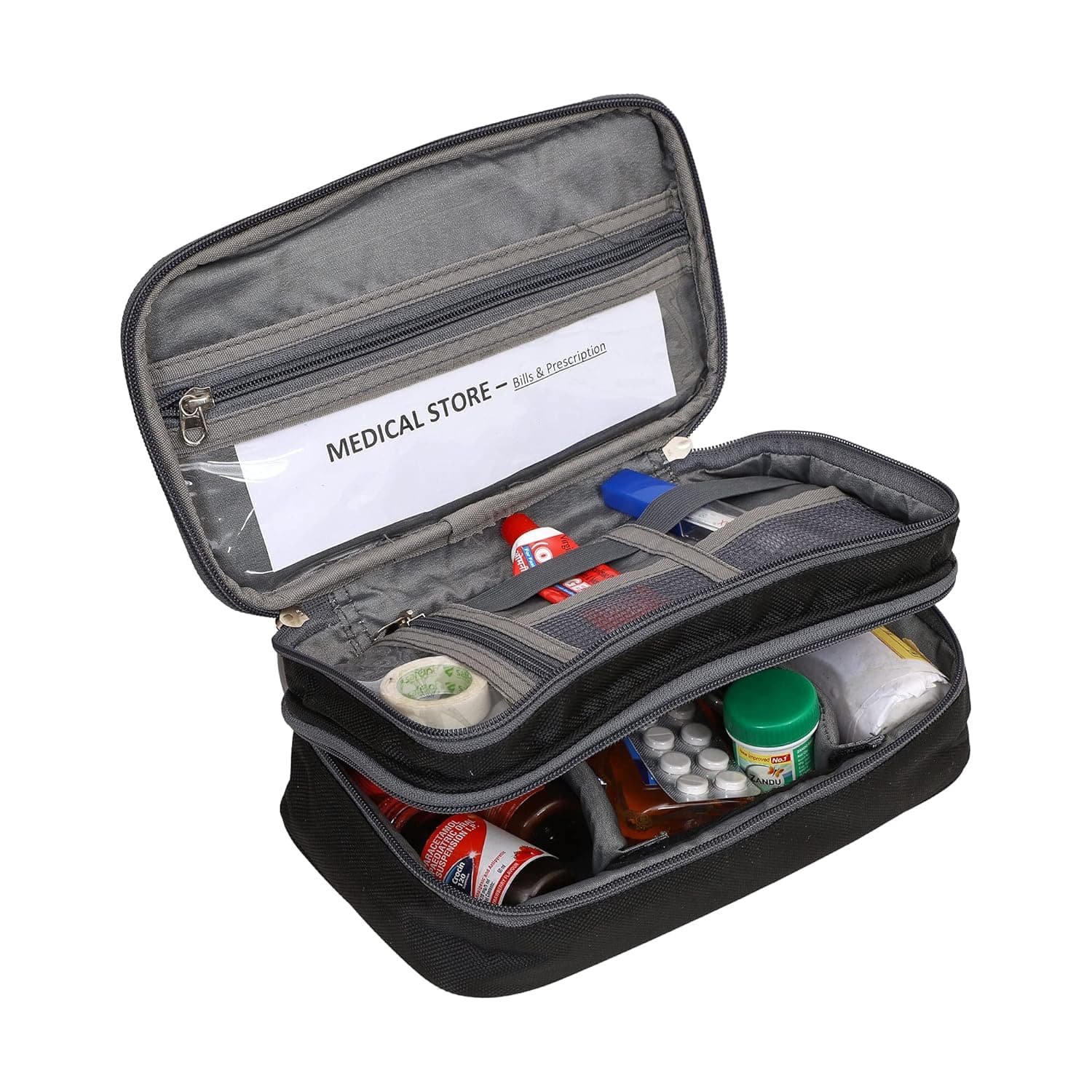 AHM Emergency First Aid Bag Organizer, Portable Survival kit Empty Case for Home Outdoor Travel Rescue, Nurse Bag, Medical Bag Clinical Bag with Inner Dividers, Black, 1 Count (Pack of 1), Portable