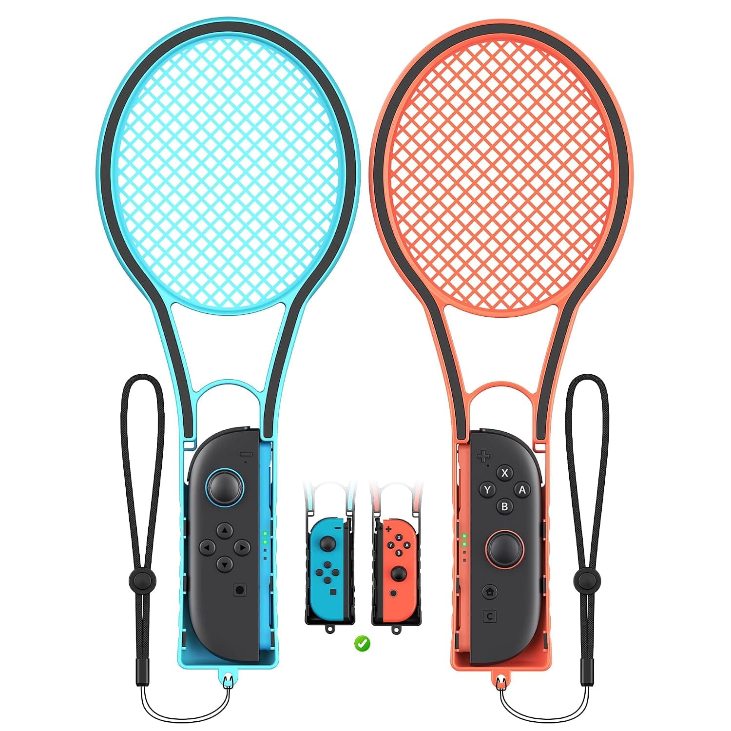 Tennis Racket for Nintendo Switch 2 Joy Cons, Hand Grips Compatible with Switch 2/OLED/Switch 1 Handle Grip Holder for Mario Tennis Aces Sports Game Accessories with Hand Staps-2 Packs