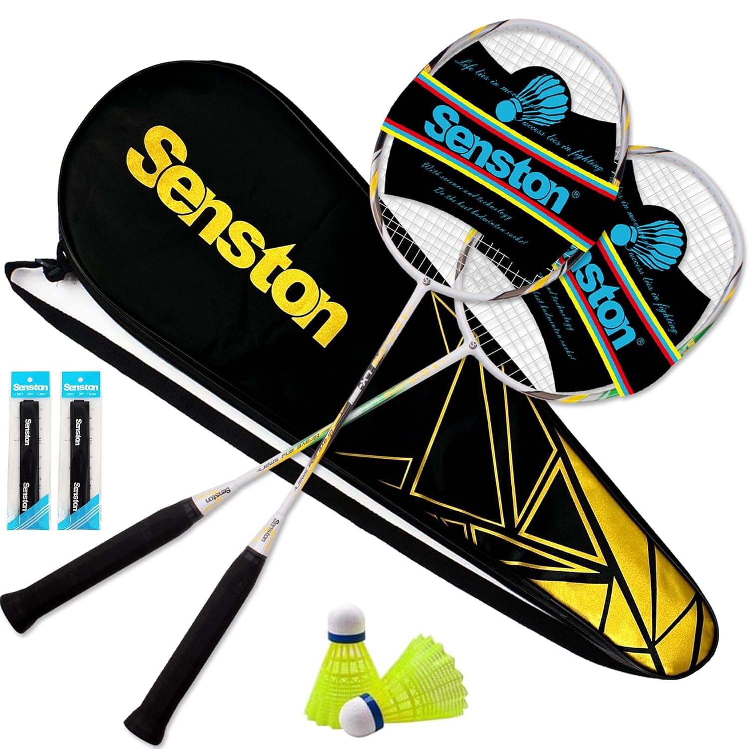 Senston Badminton Rackets Set For 2 Players, Graphite Badminton Racquets | With 1 Bag, 2 Shuttlecocks, 2 Racquet Grips, High Precision Control,Perfect For Family, Beginners & Outdoor Games