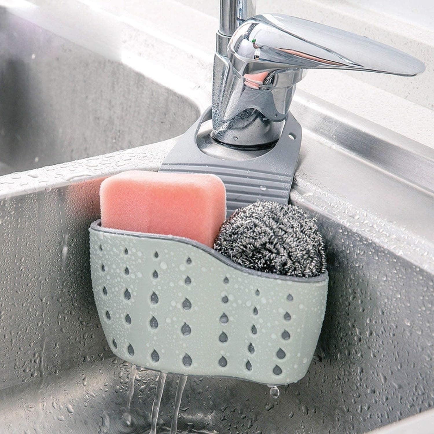 SKY-TOUCH Kitchen Sink Shelf, Sink Storage Basket, Soap Sponge Drain Rack Holder for Sponges Soaps and Cleaning Brushes Sink Accessories