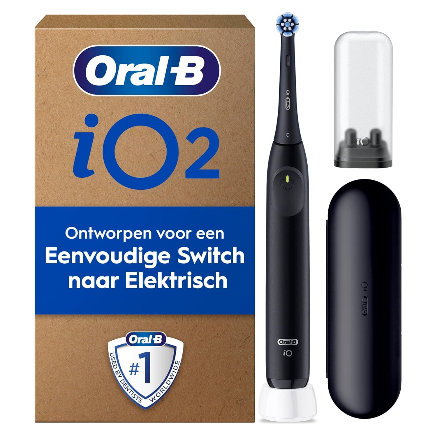 Oral-B iO Series 2 Electric Toothbrush, 1 Replacement Brush, 3 Cleaning Modes for Dental Care, Magnetic Technology, Travel Case, Travel Toothbrush Case, Designed by Braun, Night Black