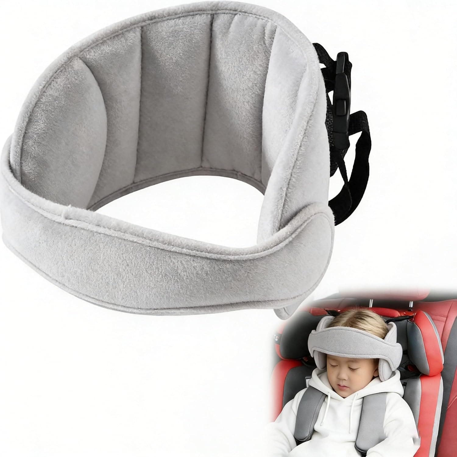 Car Seat Head Supports, Adjustable Cotton Headrest, Multicolored Safety Neck Pillow for Baby Kids Toddler, Head Protector Strap and Neck Support Band (Grey)