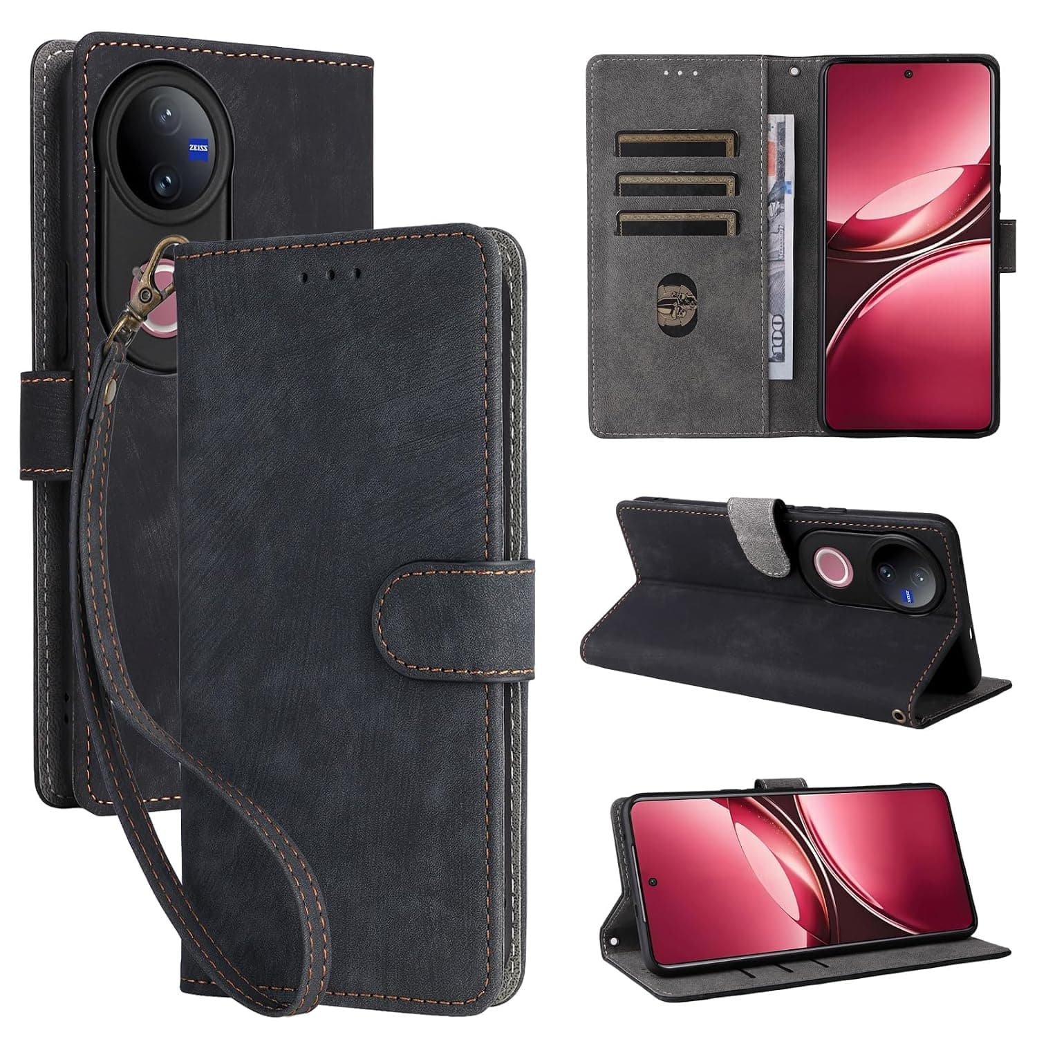 Joyzzz Flip Phone Case, Compatible with V50 5G, PU Leather Full Body Protection with Hand Strap, Shockproof Flip Cover for 5G Mobile Phone