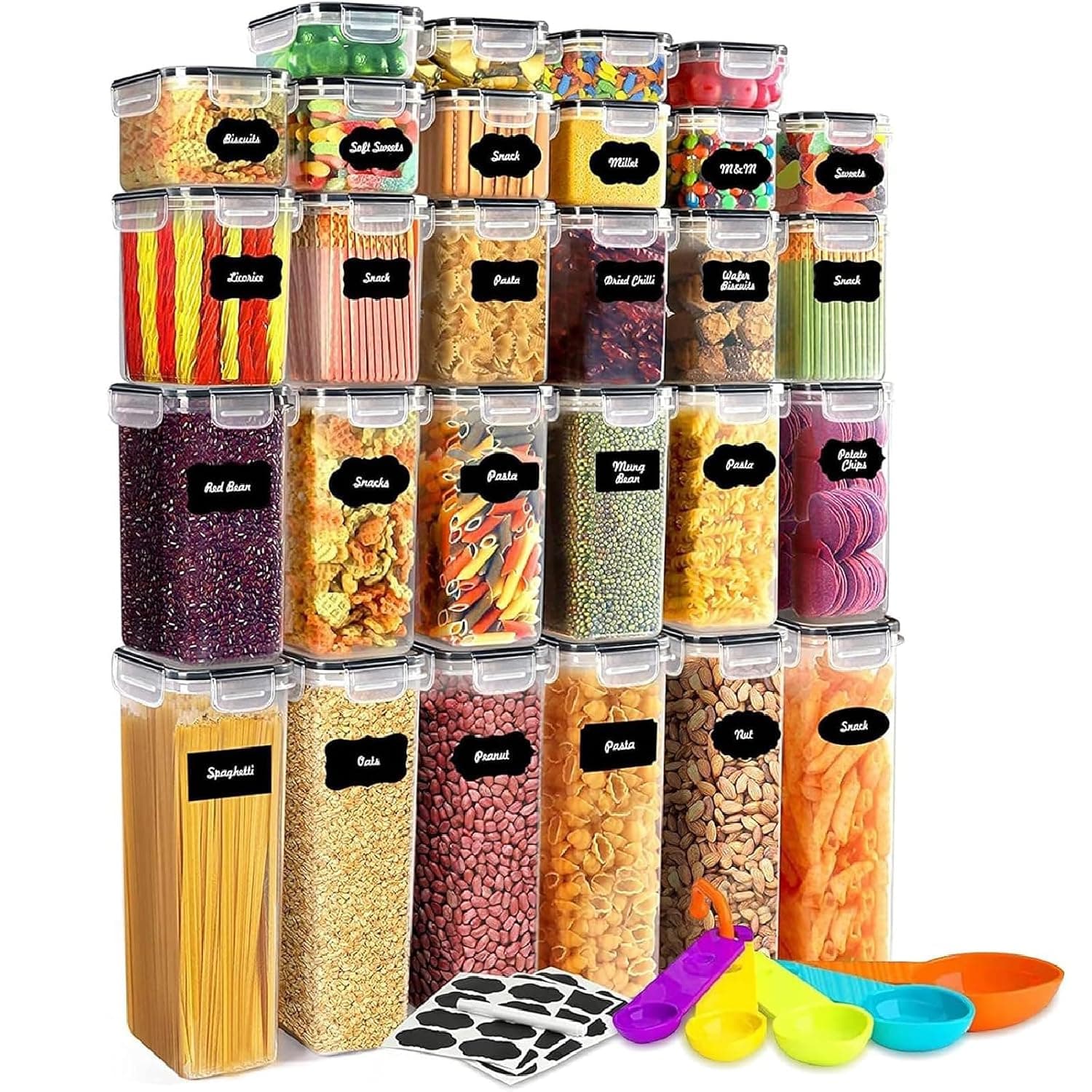 28-Pack Airtight Food Storage Containers with Lids, Clear Plastic Kitchen & Pantry Storage Containers, Leak-Proof Canisters for Cereal, Flour, Sugar, Pasta, Dry Food - Food-Grade, BPA-Free