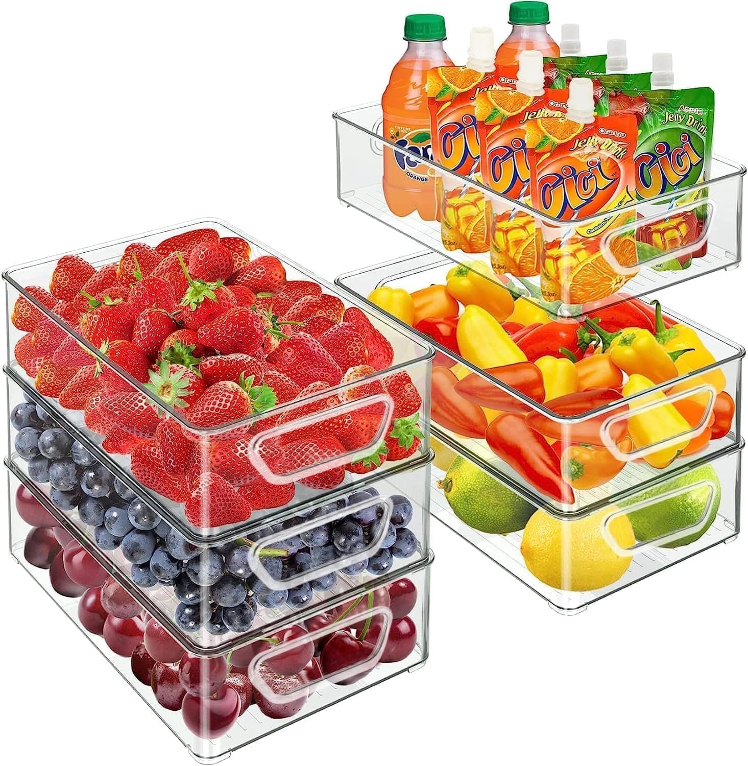 Set of 6 Refrigerator Organizer Bins - Clear Stackable Storage Bins for Fridge, Counter, Cabinet, Pantry Kitchen Organization and Food Storage - Plastic Organizers Bin, 10” x 6” x 3”