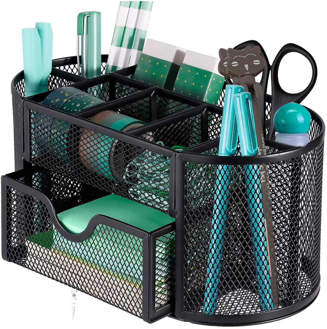 Office Storage Organizer, Metal Mesh Desk Organizer/Pencil Pot/Office Accessory/Pen Holder, Multifunctional Office Supply for Home School Office, Black
