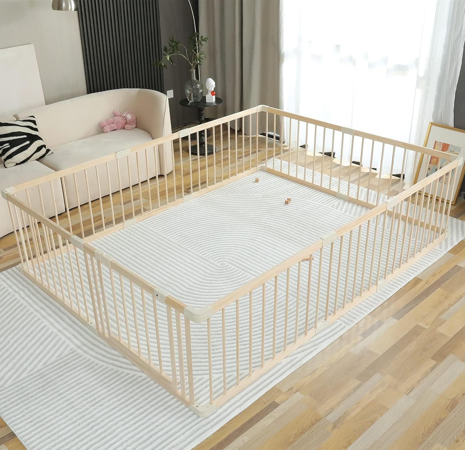 Conababy Baby Playpen Fence Gate - Large Wooden Play Yard for Babies and Toddlers, Indoor Kids Gym Area, Day Care Pin (180x240CM)