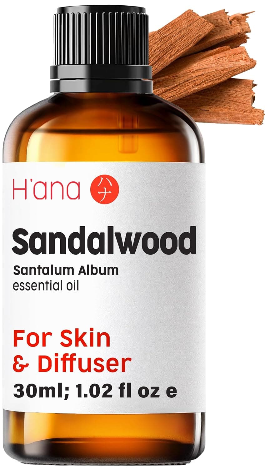 H'ana Sandalwood Essential Oil for Diffuser - Natural & Pure 100% Therapeutic Grade for Hair, Skin, Sleep & Perfume (30ml)