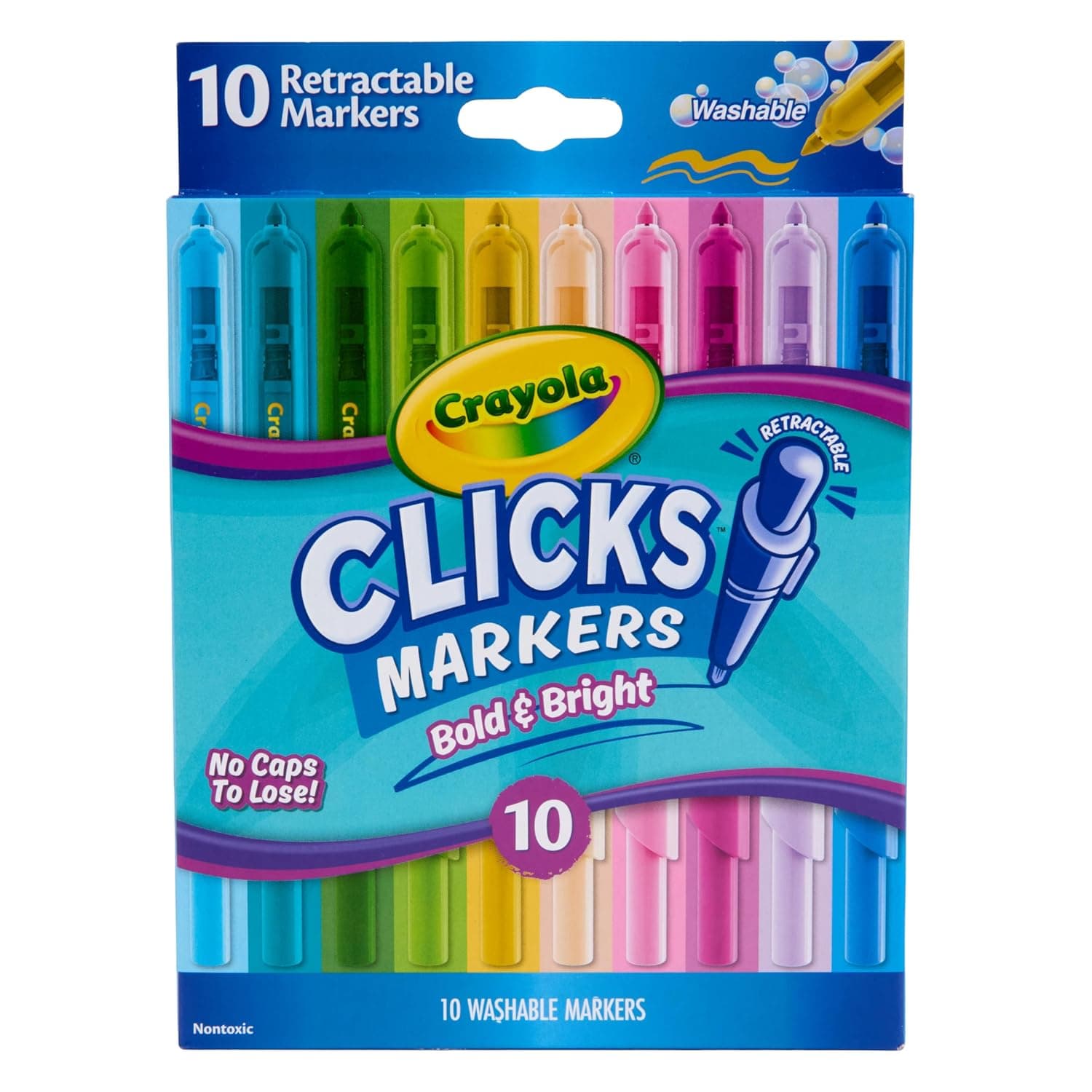 Crayola Washable Clicks Retractable Markers, Bold/Bright Colors, 10ct