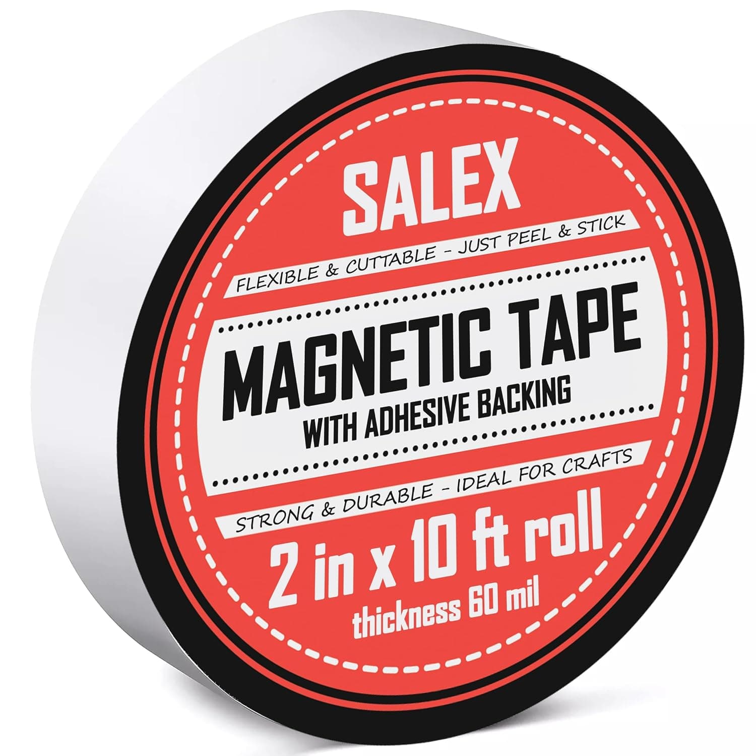 SALEX Magnetic Tape with Adhesive Backing 2 Inch Wide - Thick 60 mil Magnet Tape Roll to Make Sticky Magnet Strips, Strong Squares, Dots, Flexible Sheets, Cutting Own Fridge Magnets, Crafts