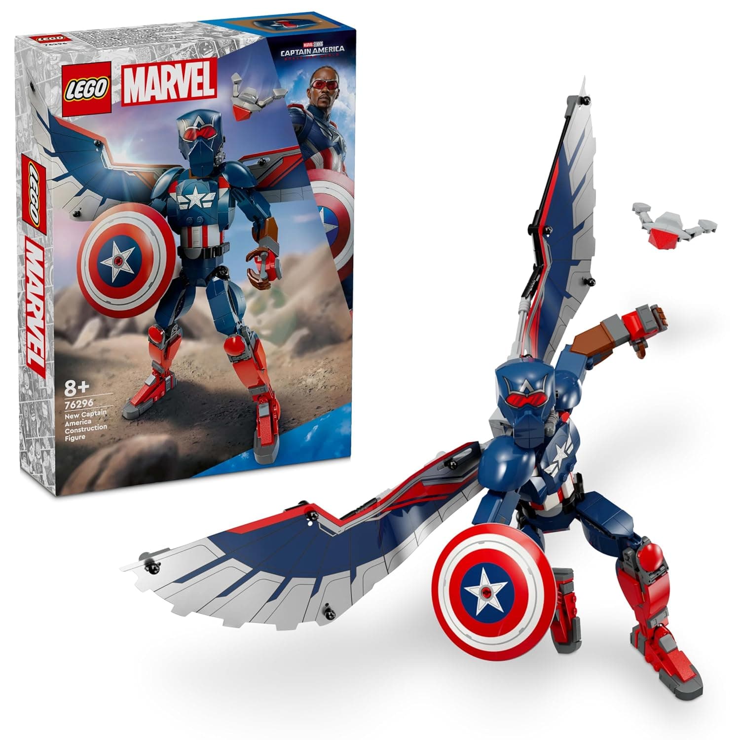 LEGO Marvel New Captain America Construction Figure, Super Hero Action Set with Shield and Drone, Building Toy for 8 Plus Year Old Boys & Girls, Avengers Birthday Gift Idea 76296