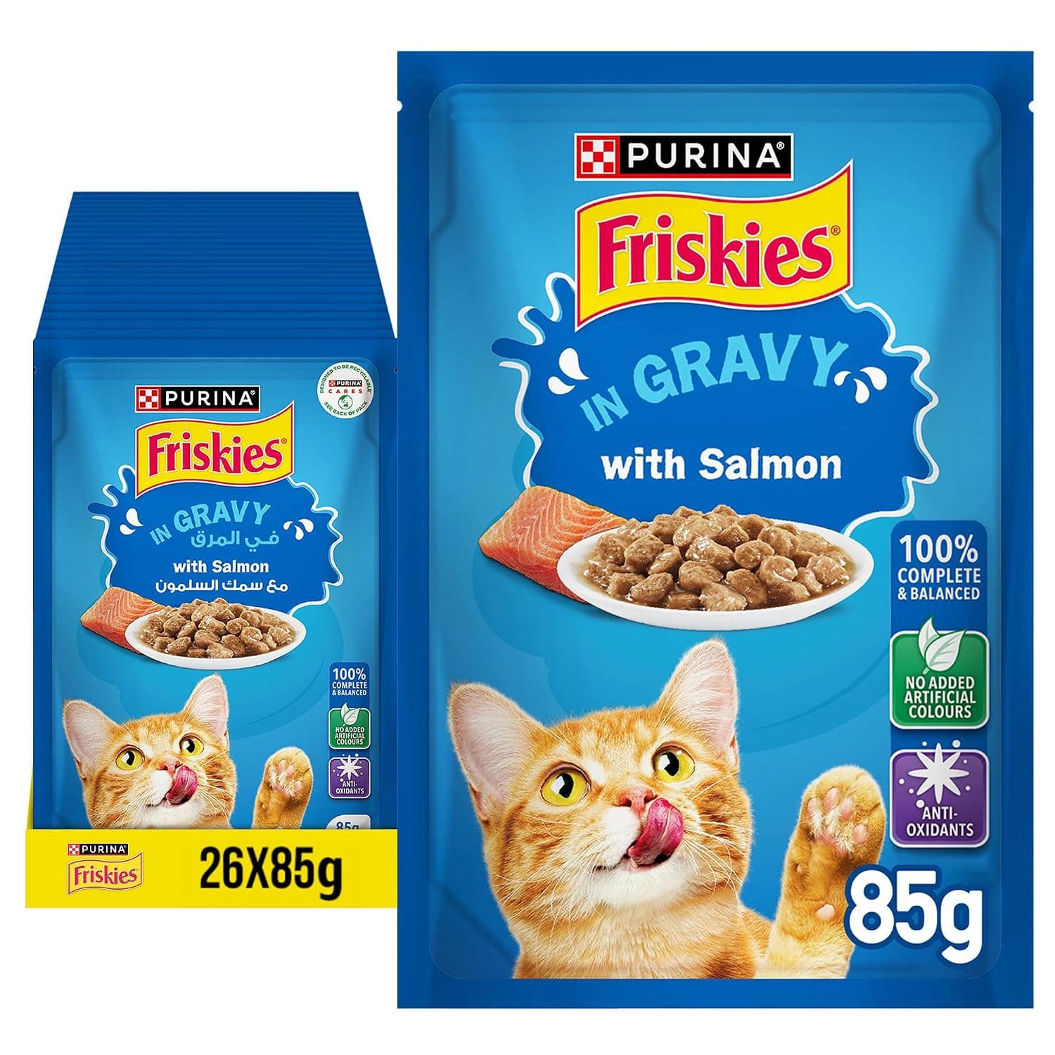 Purina Friskies Salmon Chunks In Gravy Wet Cat Food Pouch, 26 X 85 G, Yellow