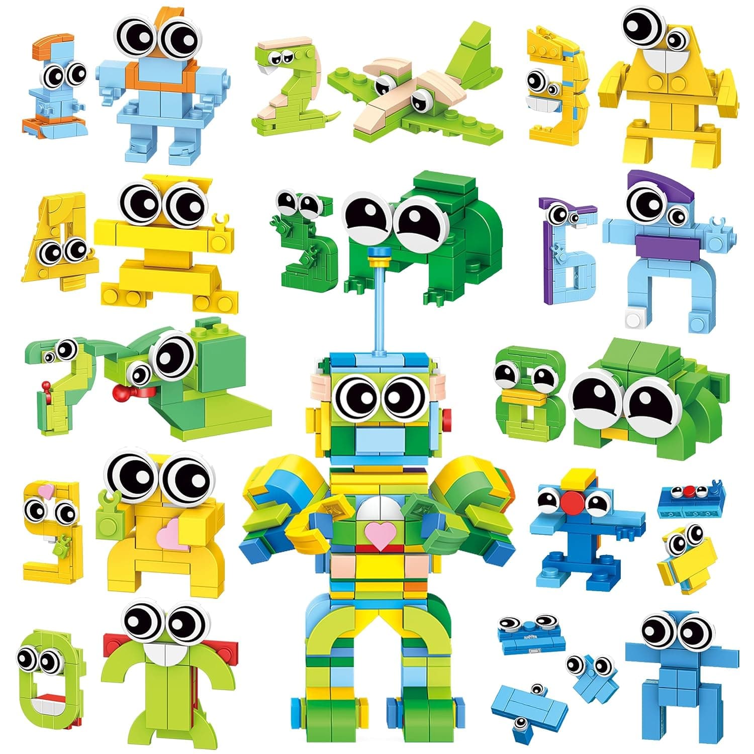 12-in-1 Educational Building Blocks Set (355 PCS), Number & Math Learning STEM Toys for Kids, Interactive 0-9 Numbers & Symbols Robot Kit, Birthday & Eid Party Favors for Boys & Girls