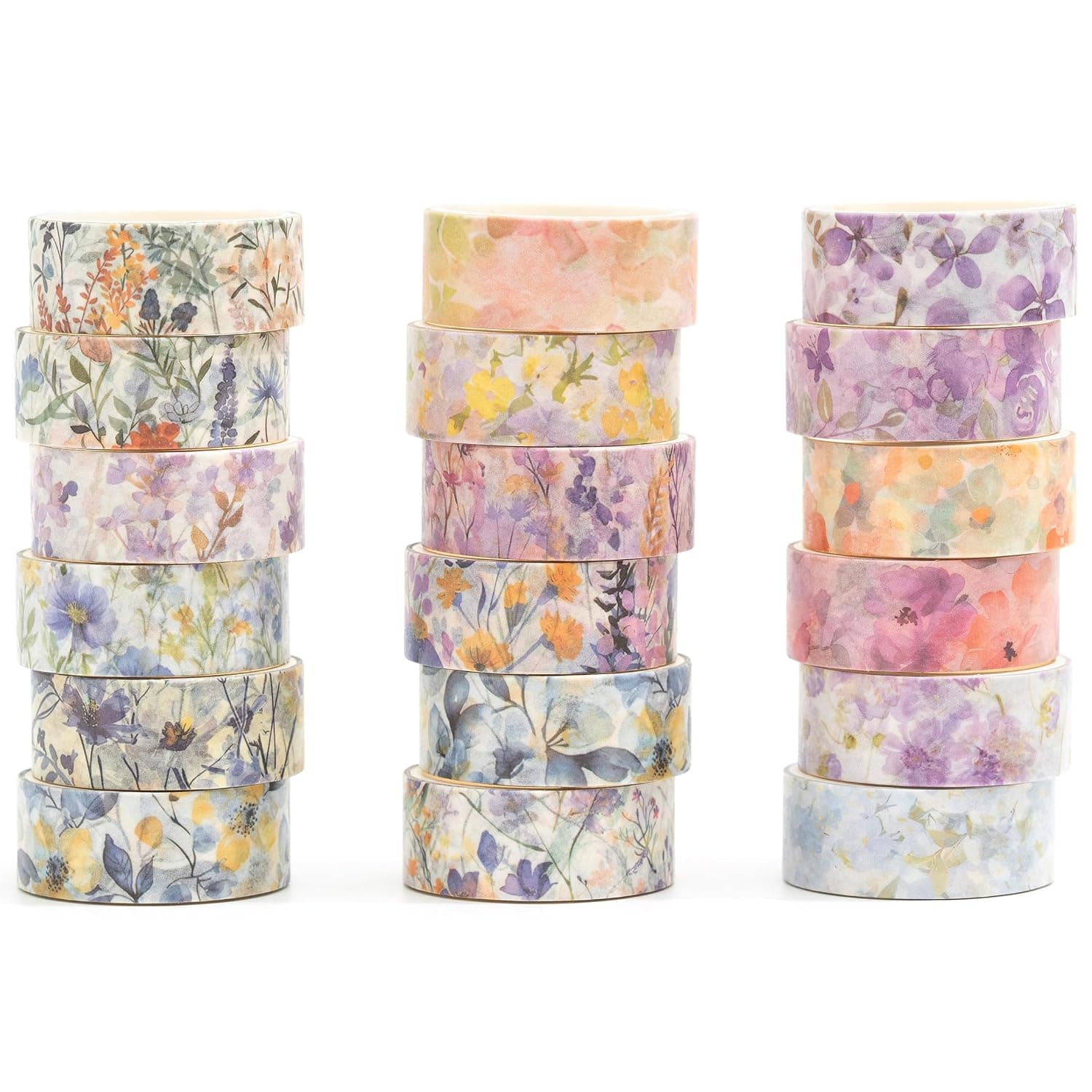18 Rolls Blossom Washi Tape Set Floral Arts Adhesive Tapes Flowers Garden Decorative Masking Tape Sets for Craft, Kids, Scrapbook, DIY, Gift Wrapping (Lavender Dream)