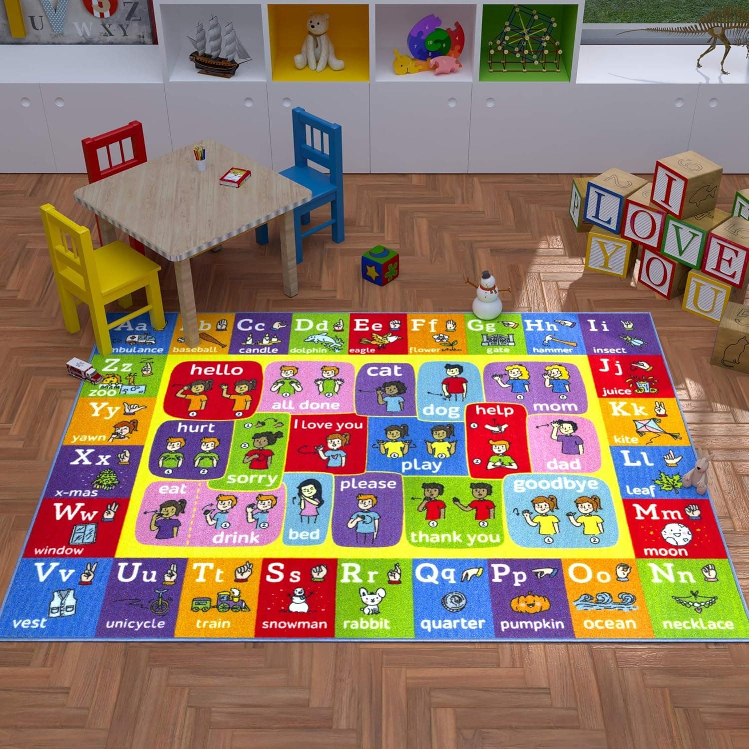 U HOOME Kids Carpet for Playroom, Baby Floor Play Mat for Toddlers & Infants,Preschool Rugs wtih ABC, Numbers, Animals, Educational Learning & Fun Game Play Area Rug for Baby Playroom Bedroom (Type-B)
