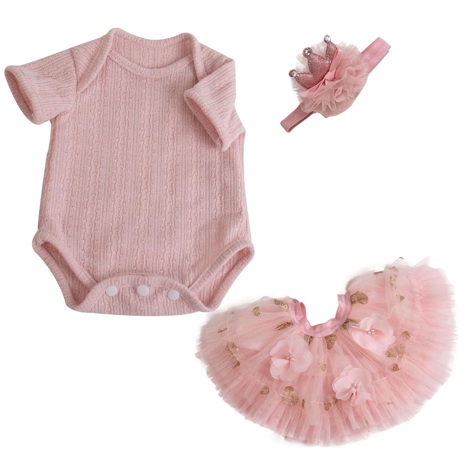 EKOKIZ Reborn Baby Dolls Clothes Girl Pink Baby Clothes for Dolls 17-20 Inches Doll Outfits and Accessories for Realistic Newborn Girl