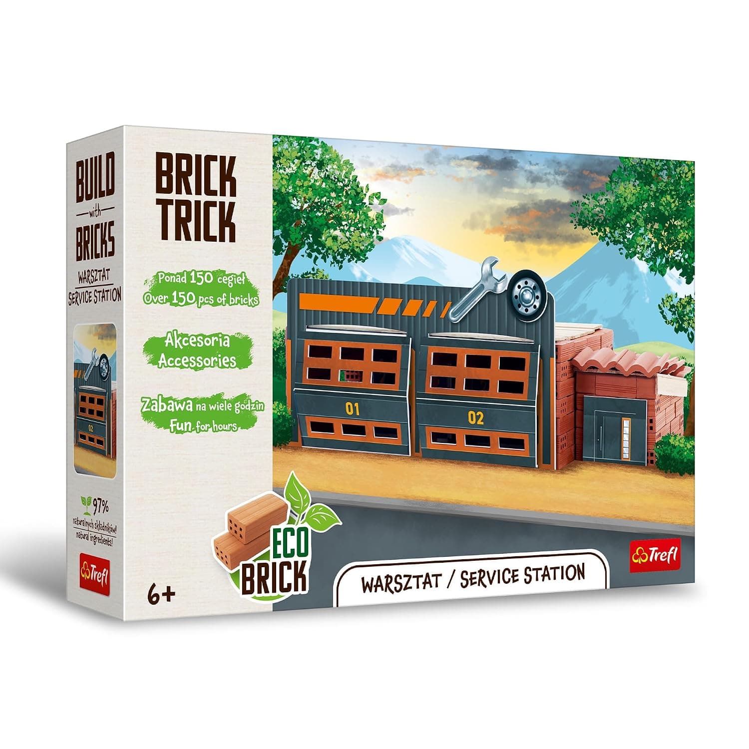 Brick Trick Trefl Workshop/Service Station - Building Bricks, EKO Real Bricks, 150 Bricks, Multi-Use, for Construction Fans, Creative Set for Children from 6 Years