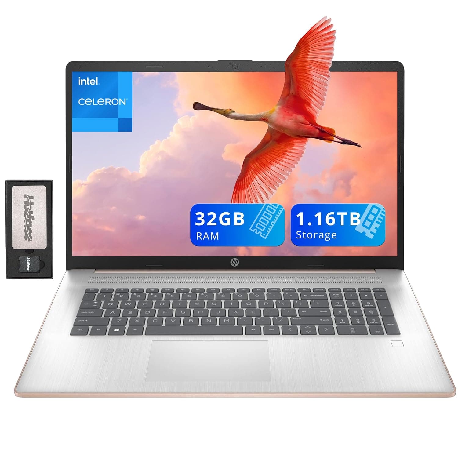HP 17.3" HD+ BrightView Laptop, Intel Celeron N4120, 32GB RAM, 1.16TB Storage (1TB SSD + 160GB Docking Station Set), Intel UHD Graphics, Full-Size Keyboard, Webcam, Wi-Fi, Windows 11 Home, Rose Gold
