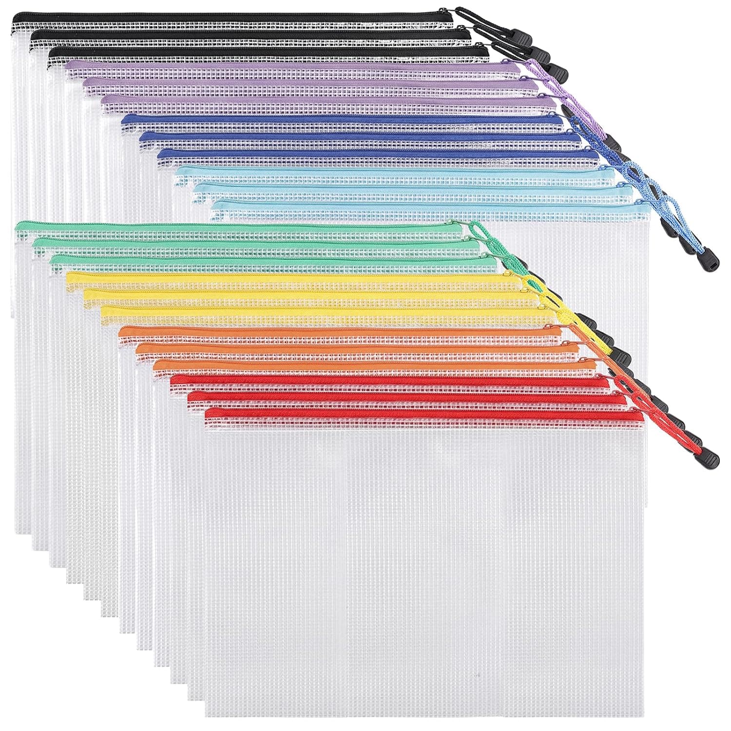 EOOUT 24pcs Mesh Zipper Pouch Zipper Bags, Puzzle Bag for Organizing Storage, Letter Size, A4 Size, Zipper File Bags for School, Board Games and Office Supplies