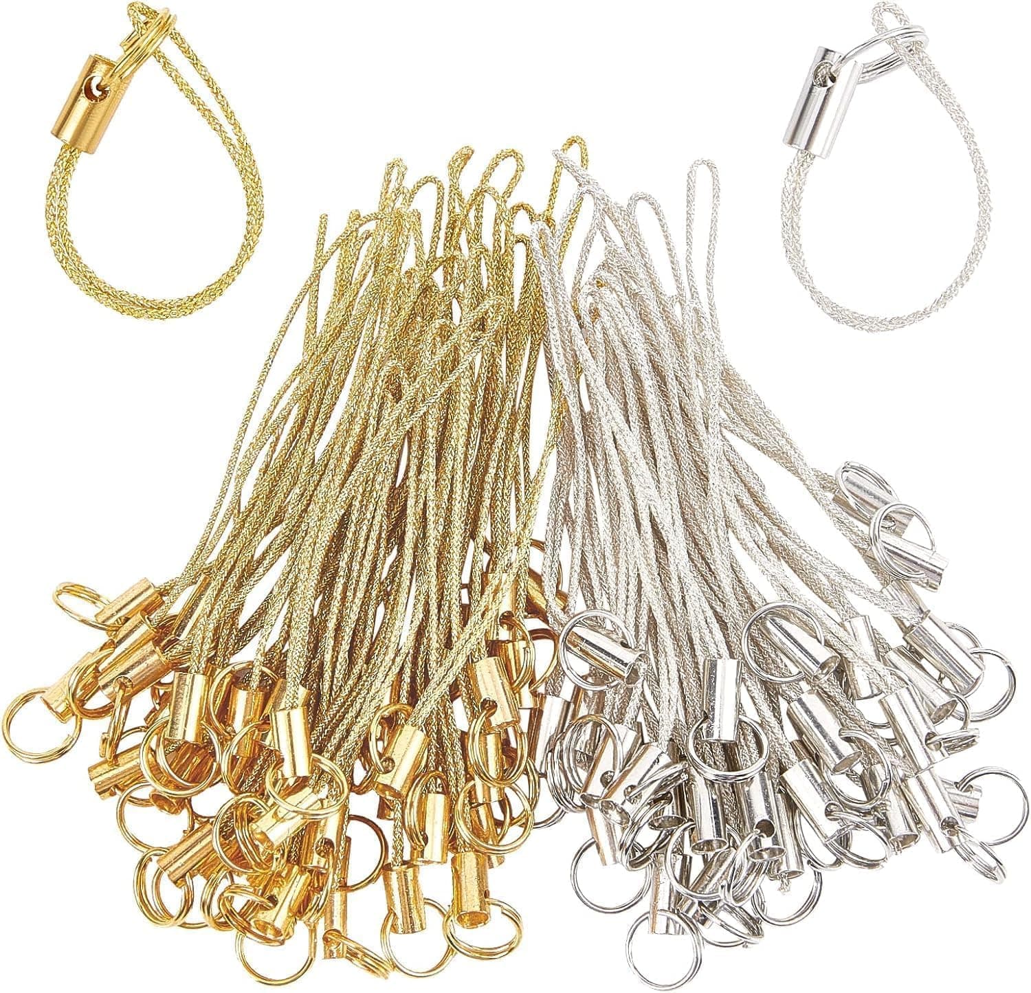 X Spring Phone Keychain Strap, 100 PCS 58MM Colorful Polyester Lanyard Straps with Split Rings, Detachable Accessories for Mobile, USB Drives, Camera and DIY Decorations, Bulk Cords for Charms