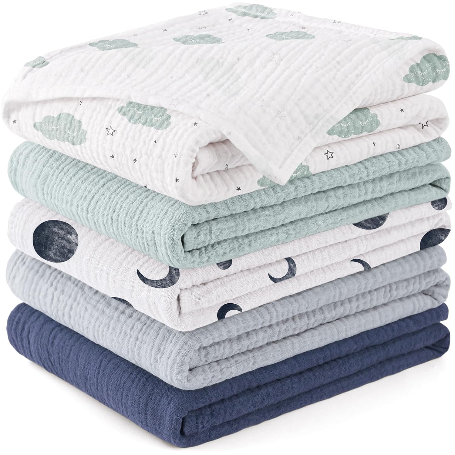 Susurration Baby Burp Cloths 5 Pack 100% Cotton Muslin Baby Washcloths 23.6 * 23.6 inch, Burping Cloths for Babies, Newborn Baby Boys Girls Essentials-Blue