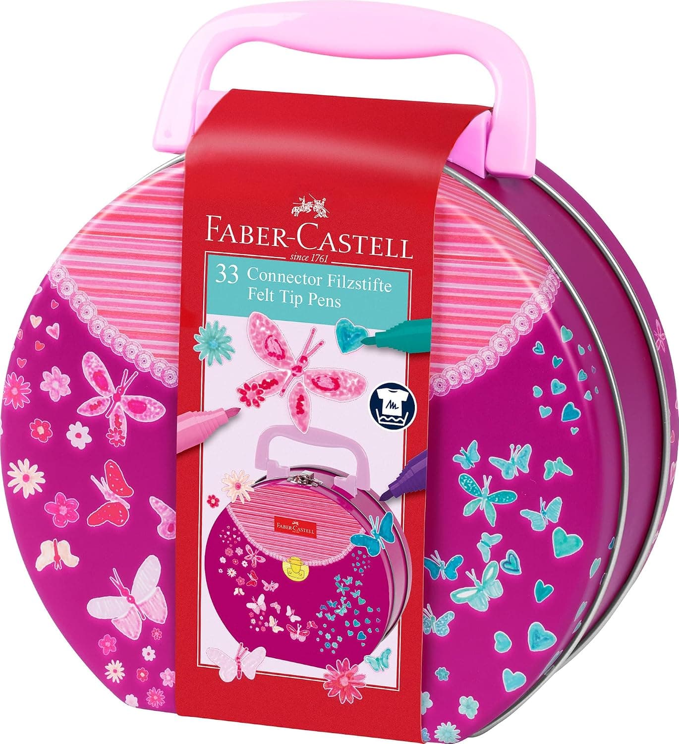 Faber-Castell Connector Fibre Tip Pen in Handbag Tin 33-Piece Set, Multicolor