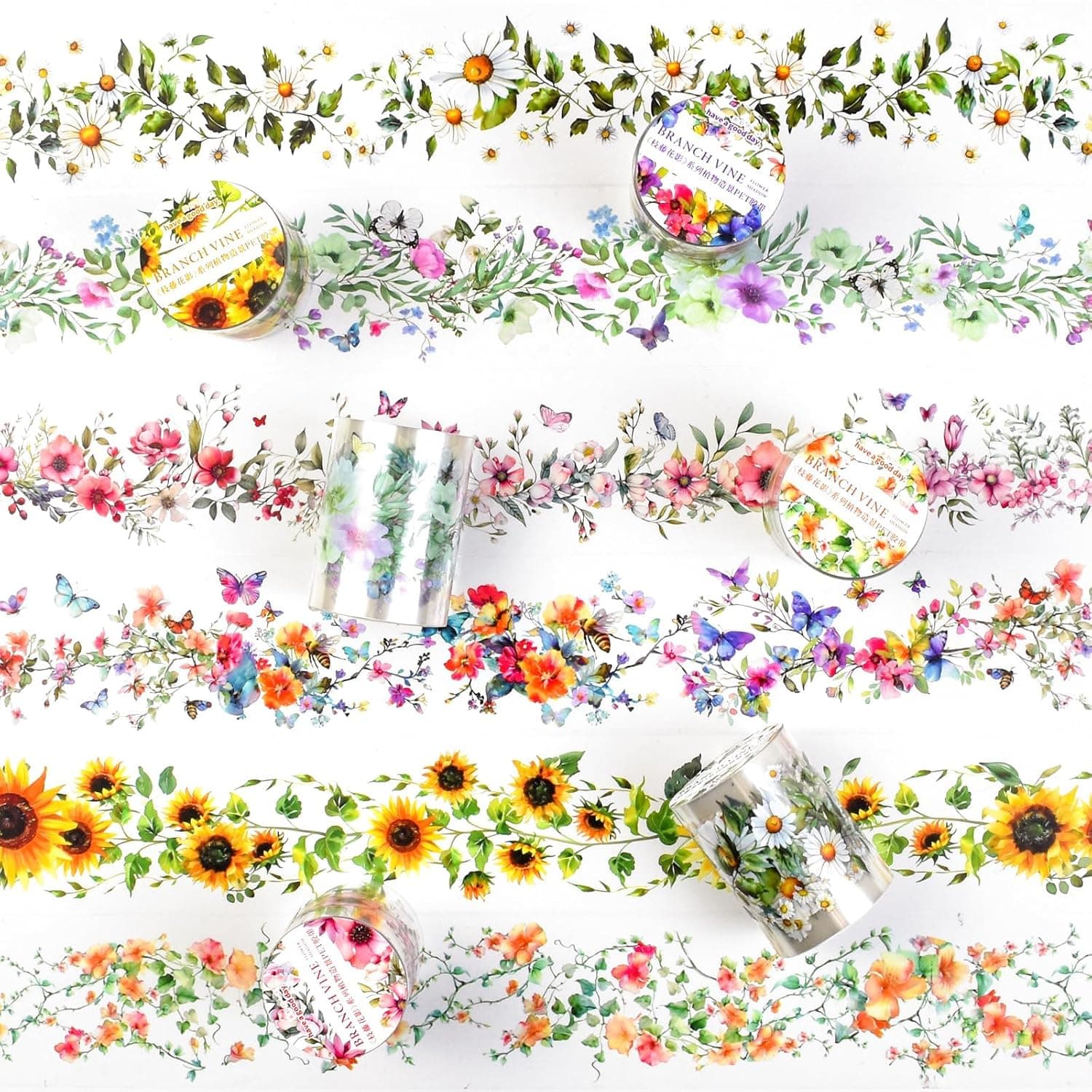 6 Rolls Floral Washi Tape Set, 50mm Wide Vintage Decorative Craft Tape for Scrapbooking, Junk Journaling, Planner Stickers, DIY Gift Wrapping, Journal Supplies, 6.6ft Each