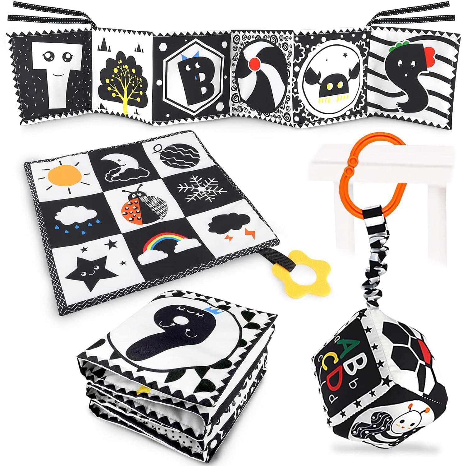 TERRIFI 3 Pcs Black and White High Contrast Baby Toys 0-3 Months for Newborn, Montessori Toys for Babies Sensory Soft Book for Early Education, Infant Tummy Time Toys 0 6 9 Months Baby Gifts