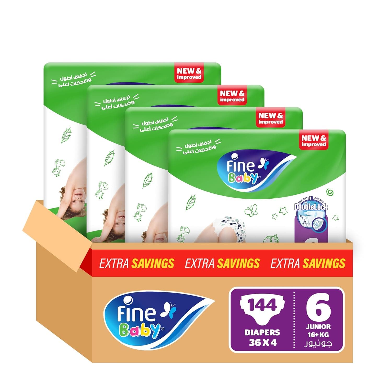 Fine Baby, Size 6, Junior 16+ kg, 144 Diapers