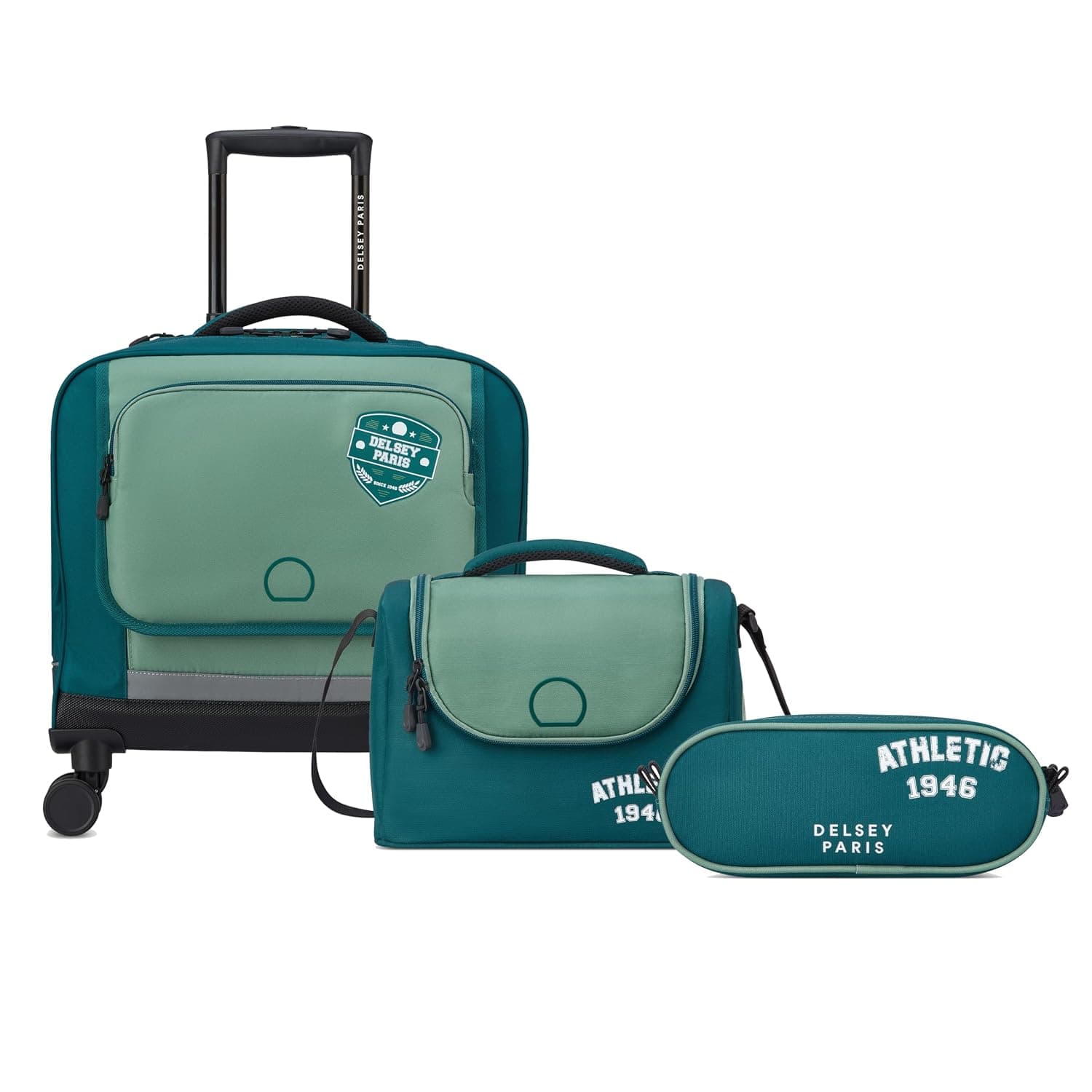 Academie 3-Piece Kids School Trolley Wheeled Bag 15.6 + Pencil Case + Lunch Bag (Set of 3pcs) - Sage Green