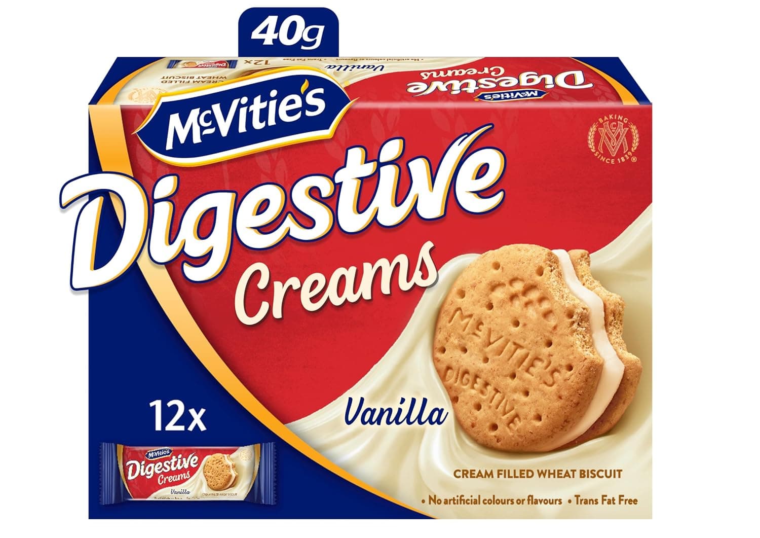 McVities Digestive Vanilla Creams Filled Biscuits, 10 x 40 g