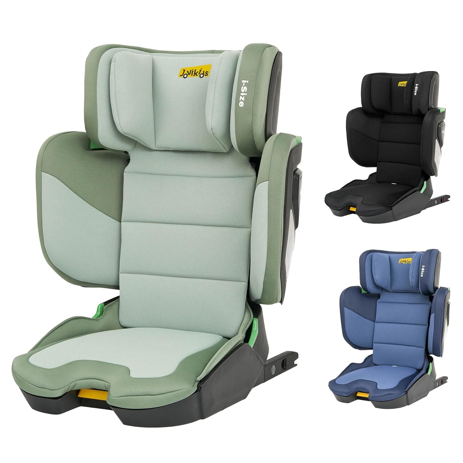 Jovikids Rober i-Size Booster Seat with ISOFIX, Suitable for Kids 100-150cm 3Y-12Y, Adjustbale Height and Width, Cabin Size Portable Toddler Car Seat for Travel, Compact & Folding, ECE R129, Green