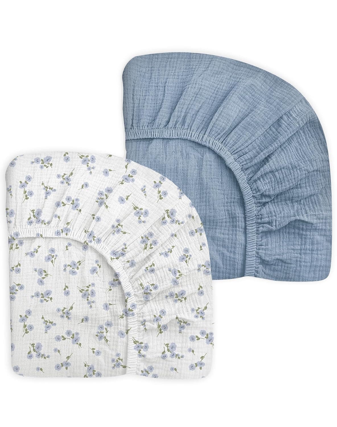 Crib Sheets for Baby Boy Girl 2 Pack, Fitted Crib Mattress Sheet 28" x 52", Muslin Toddler Bedding with Neutral Style, Nursery Bedding Essentials (Bluebell Bloom & Light Blue)