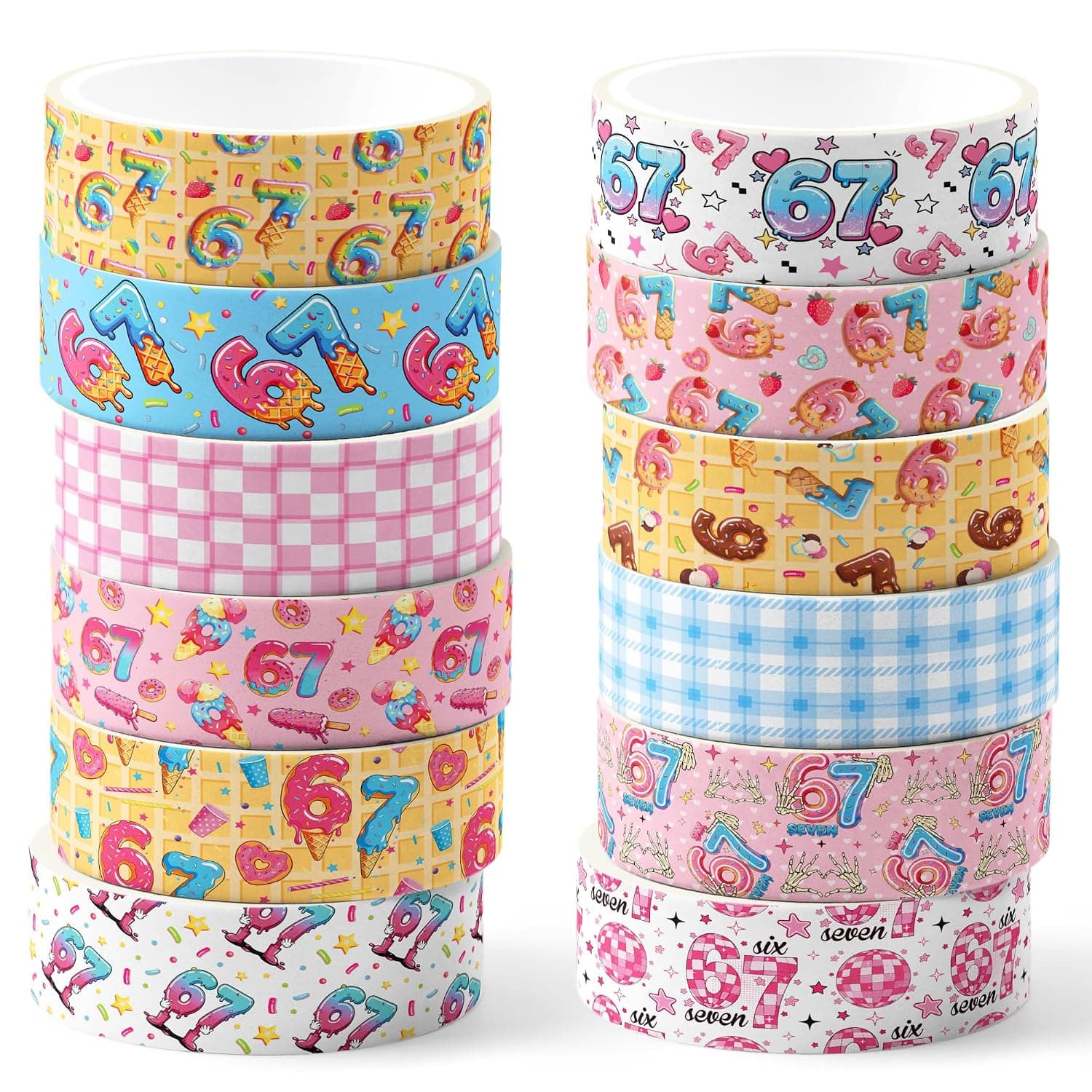Ice Cream Washi Tape 12 Pack - 0.6 x 16.4ft per Roll, 196.8ft Total, Cute Ice Cream Decorative Masking Tape with Donut & Dessert Patterns for Scrapbooking, Journaling, Gift Wrapping, Birthday Supplies