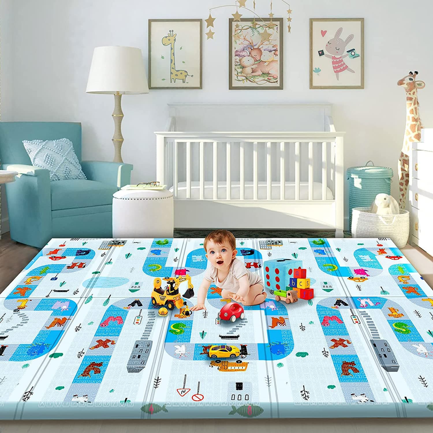 Foldable Baby Play Mat Foam Baby Mat for Floor with Travel Bag Waterproof Crawling Mat for Toddlers and Infants Non Slip Playmat for Babies (200 * 180 * 1.5CM) (Ship & Letter)