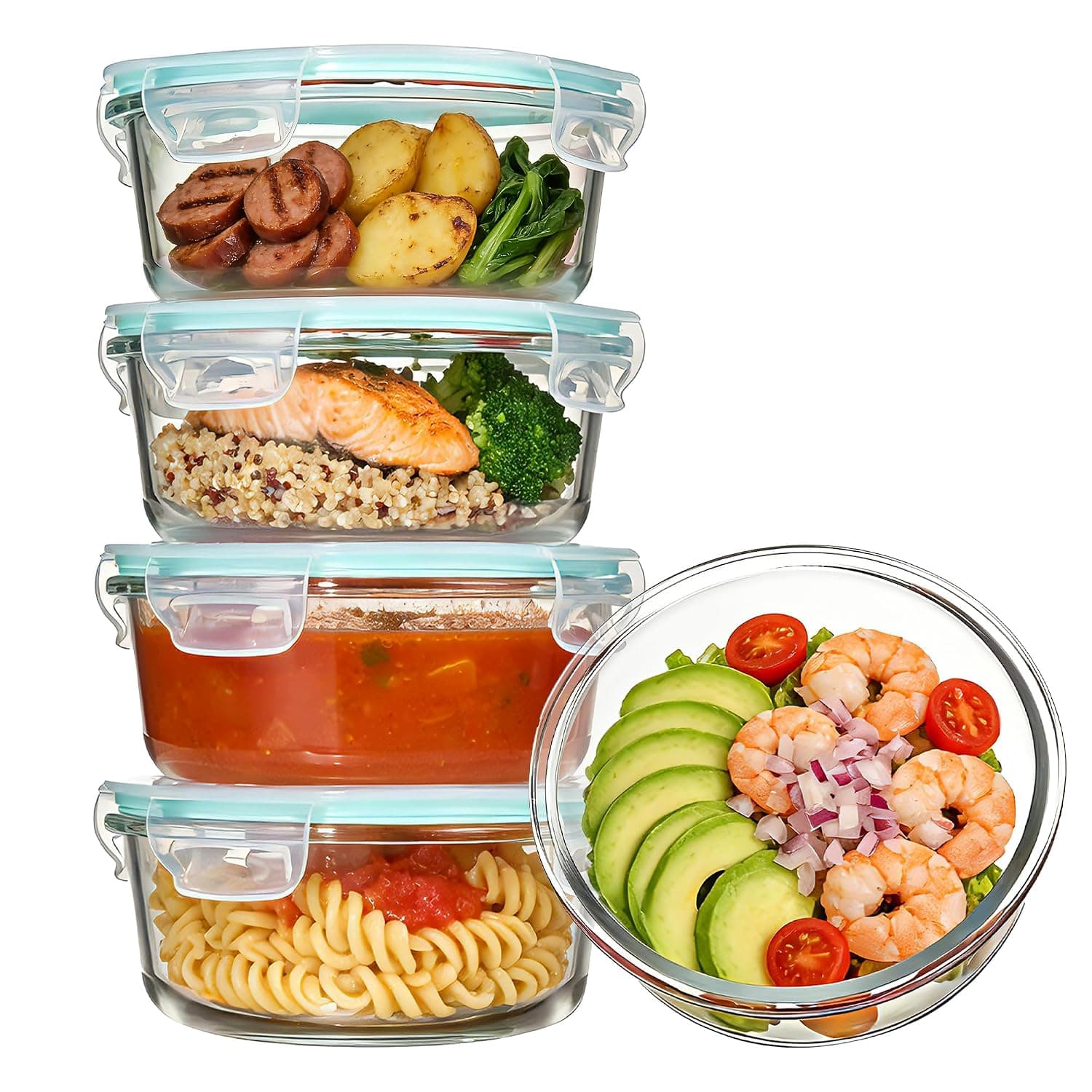 Vtopmart 5 Pack 650ml/22oz Glass Storage Containers with Lids