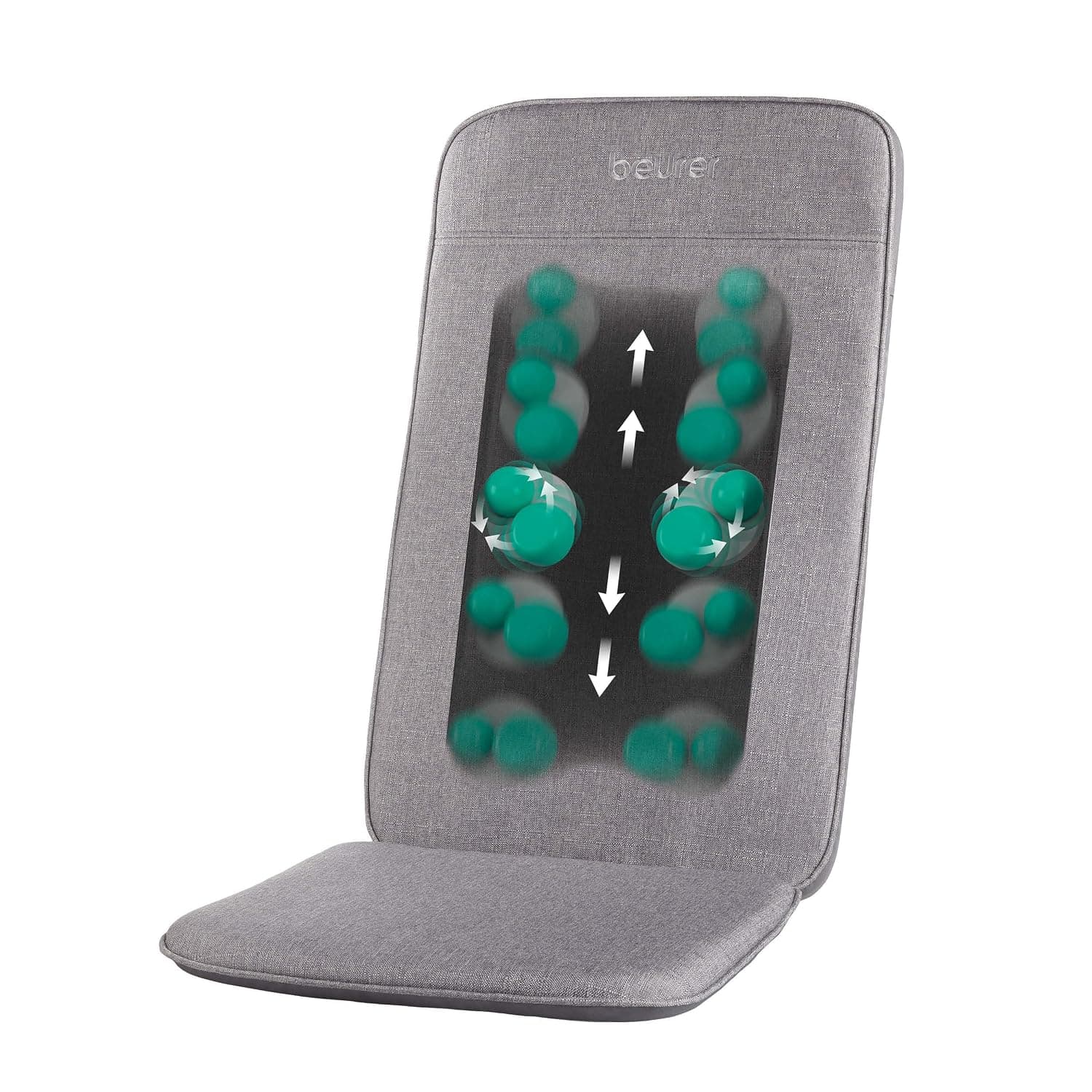 Beurer MG 202 Shiatsu Massage Seat Cover, Shiatsu Massage for Home and Office, 2 Intensity Levels, Slim Back Cover, Suitable for Armchairs, Sofas and Office Chairs, Modern Design, Light Grey