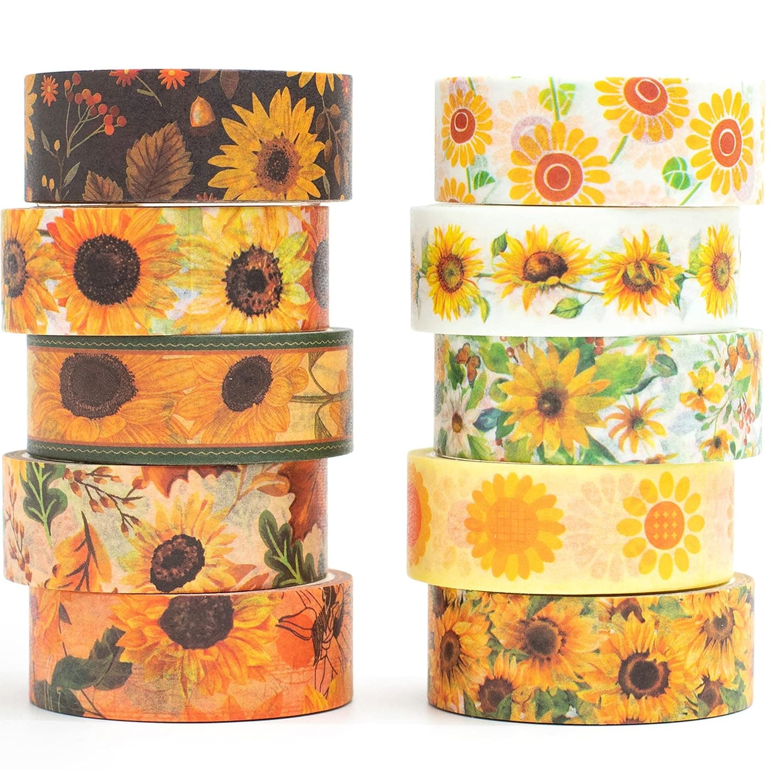 Masking Tape, Set of 10, Sunflower Washi Tape, Floral Pattern, DIY Craft, Journal, Planner, Scrapbooking, Wrapping, Gift Decoration