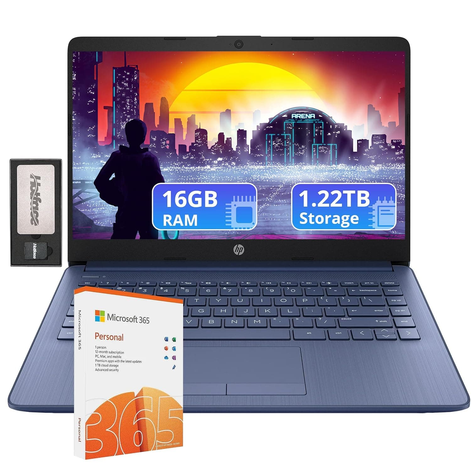 HP Stream 14" HD Lightweight Laptop, Intel Celeron N4120, 16GB RAM, 1.22TB Storage(64GB eMMC+160GB Docking Station Set+1TB Cloud Storage), Intel UHD Graphics, 1 Year Office 365, WiFi, Win 11s, Blue