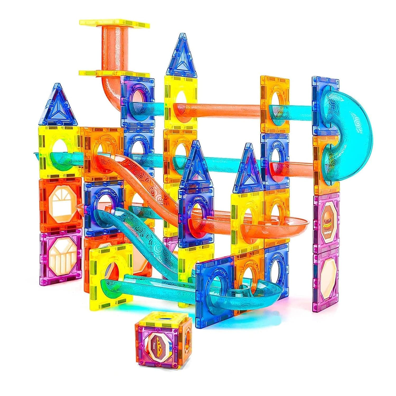 105PCS Magnetic Tiles Building Blocks Set Toys, Soofam Clear 3D Building Blocks Construction Playboards, Educational Toy for Early Development Stacking Toys,Gift for 3-6 Year Boys Girls (105PCS)