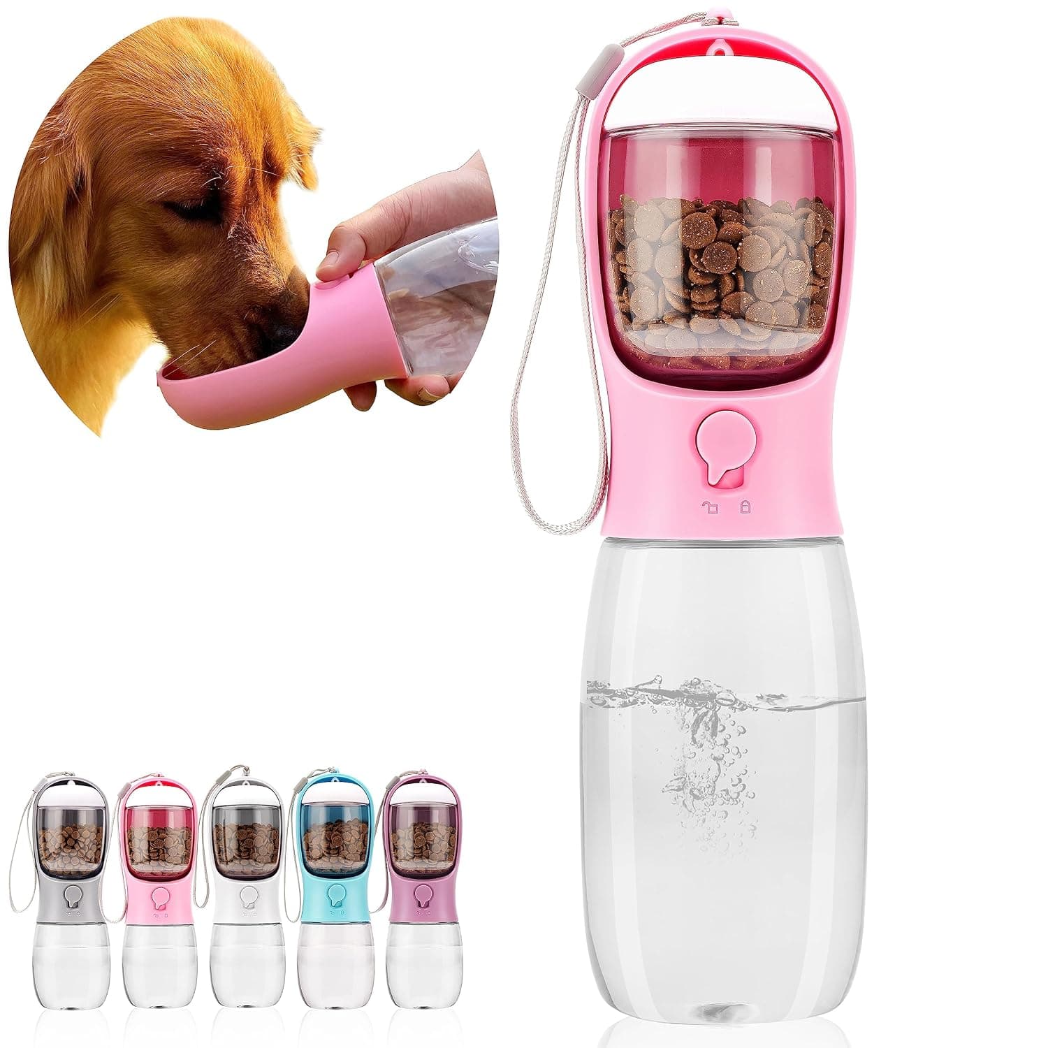 Dog Water Bottle,Portable Pet Water Bottle with Food Container,Outdoor Portable Water Dispenser for Cat,Puppy,Pets for Walking,Hiking,Travel,Puppy Essentials,Dog Stuff(19oz)